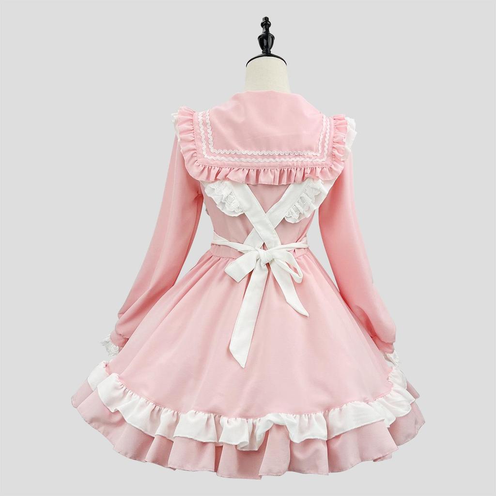 Daily Japanese Sailor Cosplay Maid Outfit: Long-Sleeved Dress with Apron