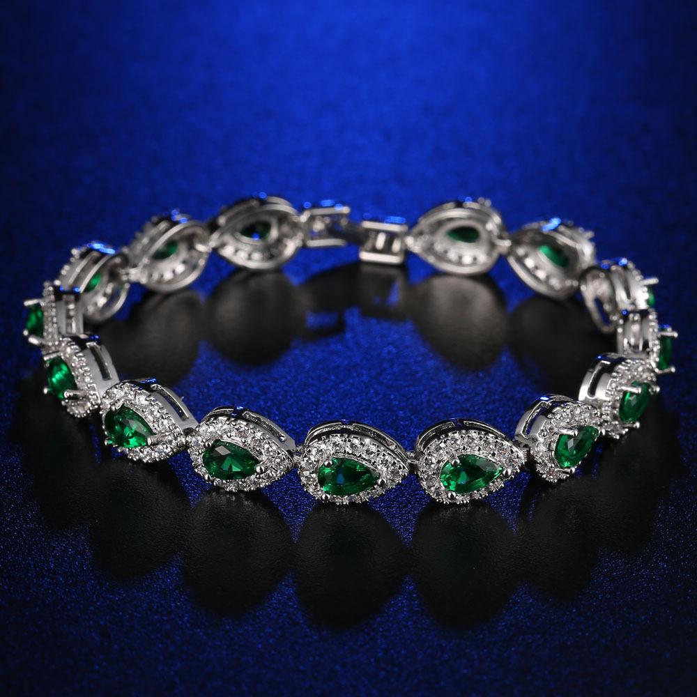 Vintage Teardrop CZ Chain & Link Bracelet Red Women's Zircon Waterdrop Custom Color CZ Stone Silver/Gold Plated Gift for Women