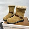 Retro Leather Soft-soled Snow Boots Women's Winter New Round Head Belt Buckle Velvet Thermal Casual Short Boots
