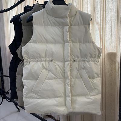 Winter Autumn Women's Stand Collar Solid Color Sleeveless Warm Vest Jacket Ladies Loose Chic White Duck Down Coat