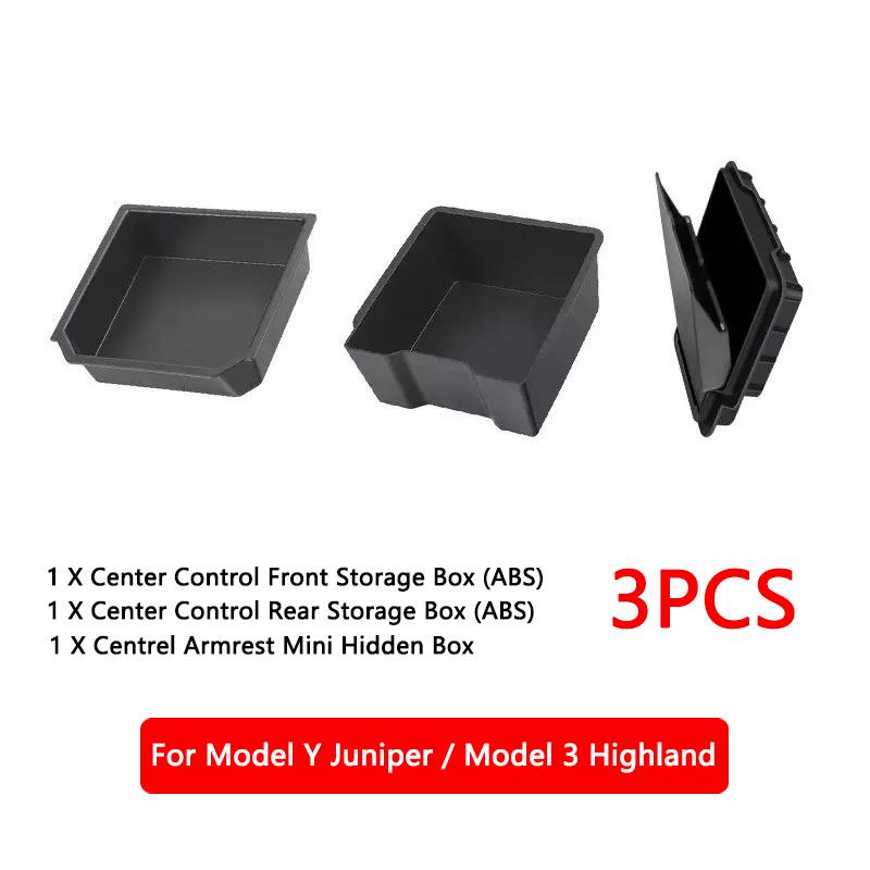 Für Tesla Model Y Juniper Model 3 Highland Mittelkonsolen-Organizer Armlehne Versteckte Aufbewahrungsbox vorne und hinten Untere Silikonmatte