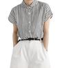 Short Sleeve Plain Gauze L Striped [BdeSYT] Women's Shirt, Top, T-Shirt, 100% Cotton, Blouse, Simple, Breathable, Thin, Soft, Comfortable, Casual,