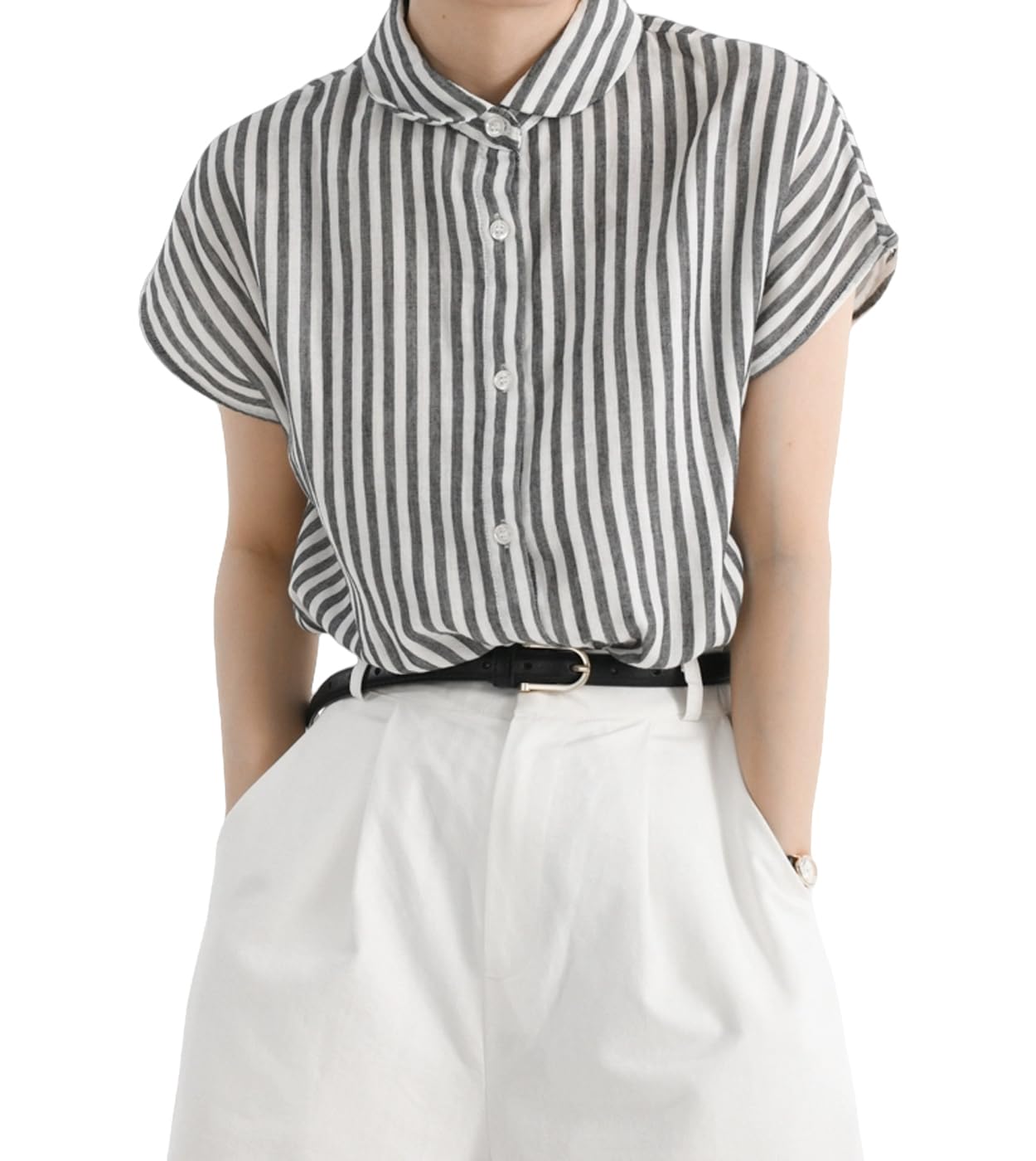 

Женская рубашка, топ, футболка с коротким рукавом из простой марли в полоску [BdeSYT], 100% хлопок, блузка, простая, дышащая, тонкая, мягкая, удобная, повседневная,