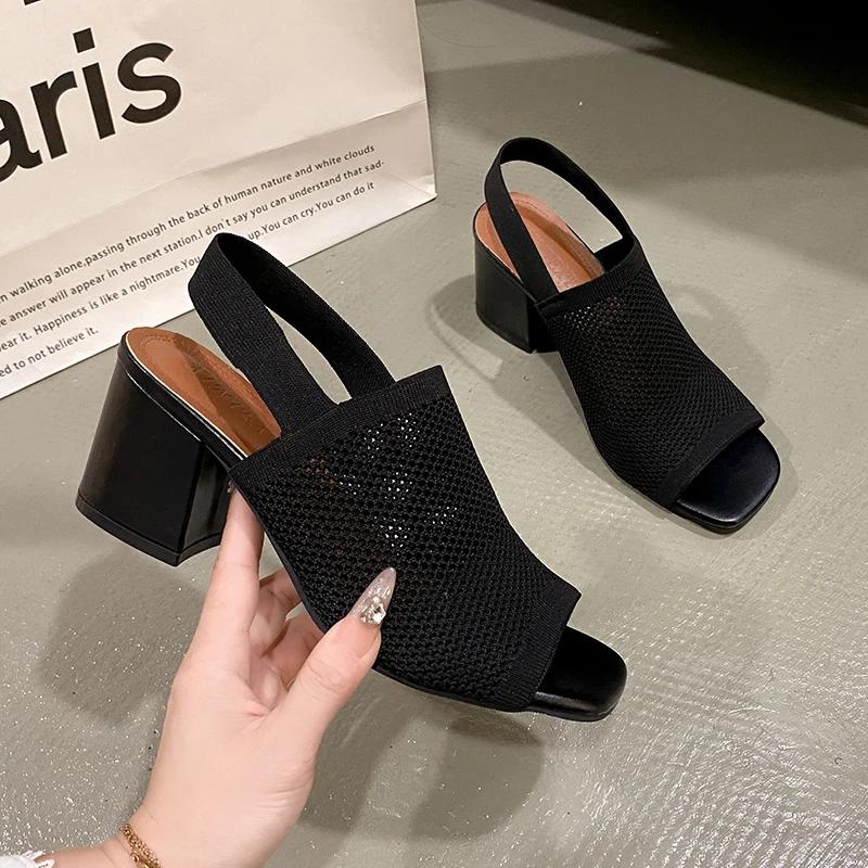 Fashion 2025Summer Elegant Sandals with Fine Mesh Breathable Upper, New Elastic Back Strap for Women, Korean Version Casual Sandals