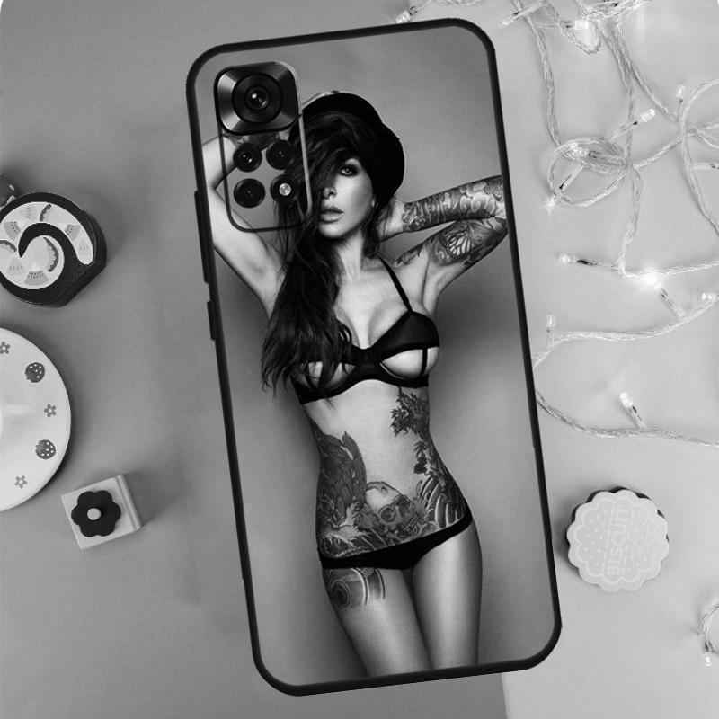 Sexy Sleeve Tattoo Girl Case For Xiaomi Redmi Note 13 Pro 14 9 10 11 12 9S 10S 11S 12S Redmi 14C 10C 12C 13C Cover