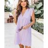 QICED Fashion Summer Spring Solid Color Print Sleeveless V-Neck Casual Dresses