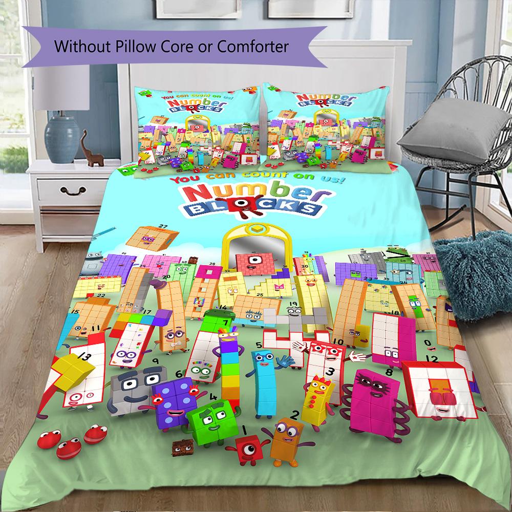 Biancheria da letto con motivo del cartone animato Numberblocks, Set piumone Copripiumone Federa Regalo di Compleanno per la Casa (1*copripiumino+2*federe,senza imbottitura)XSJT0917482
