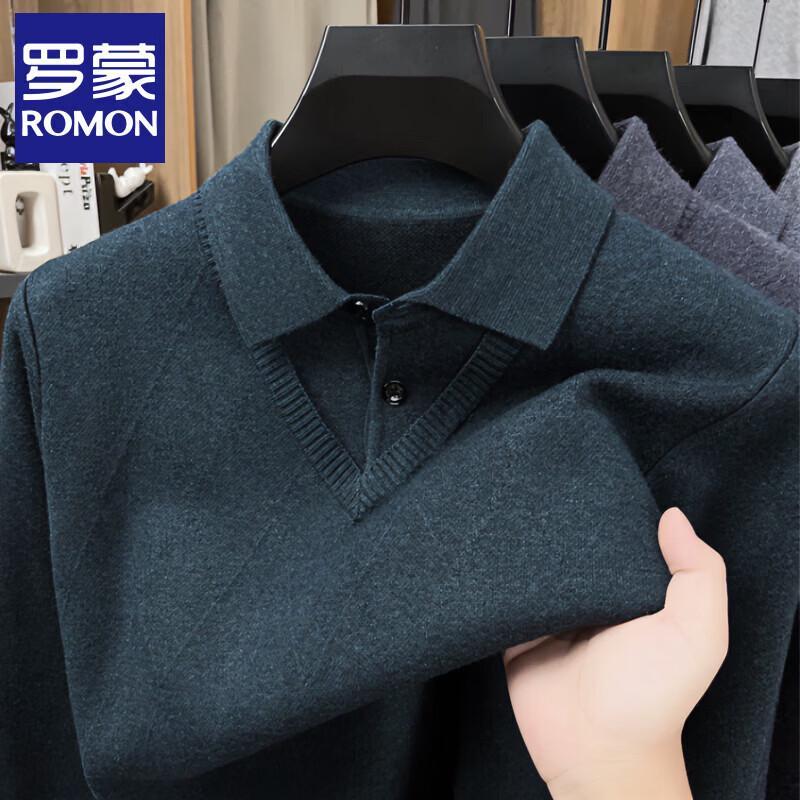 Romon Men's Thickened Business Casual Fake Two-Piece Knitted Sweater