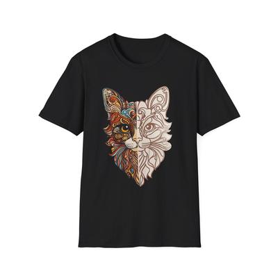Boho Cat Mandala T-Shirt and Kids Tshirt | Artistic Zen Animal Graphic Tee