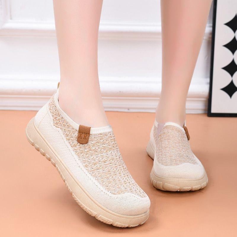 New old Beijing cloth shoes breathable and comfortable women's shoes non-slip one-pedal mesh breathable flat-soled single shoes