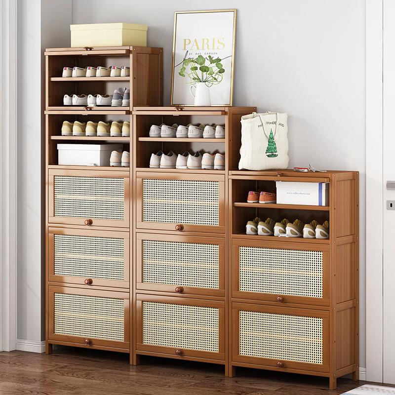 Modern Minimalist Bamboo Shoe Cabinet with Breathable Door