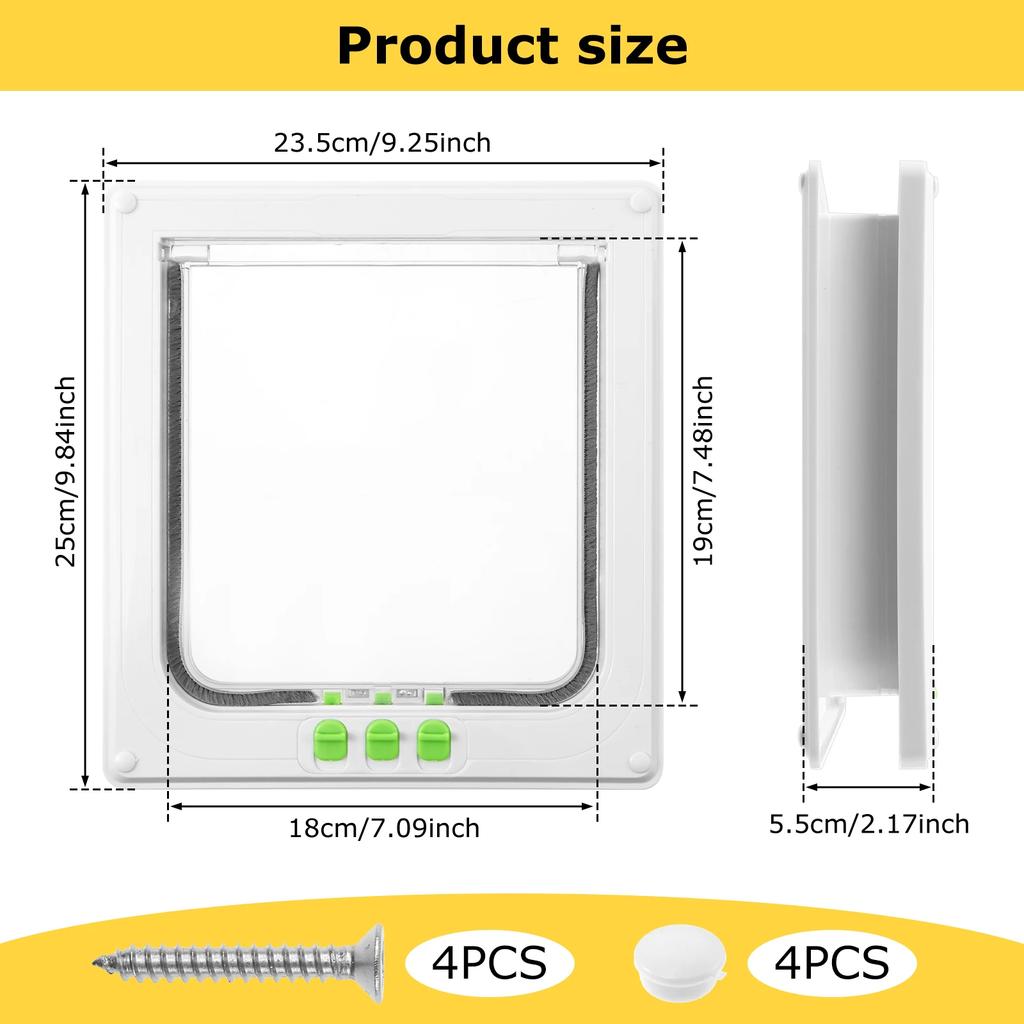 Cat Flap Door Weatherproof Interior Pet Door with 4 Way Lock Easy To Install Pet Doorway for Cabinet Garage Laundry Room Closet