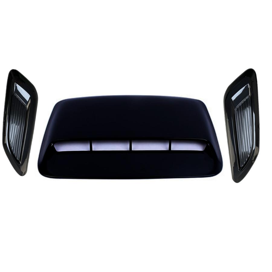 3Pcs Glossy Black ABS Car Air Flow Intake Hood Scoop Vent Bonnet Cover Universal