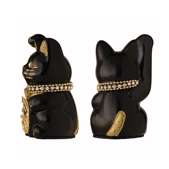 Goen-Neko Millionaire Cat (S-SIZE Black) Right Paw Raised / Ceramic_lucky cat Maneki-neko Beckoning