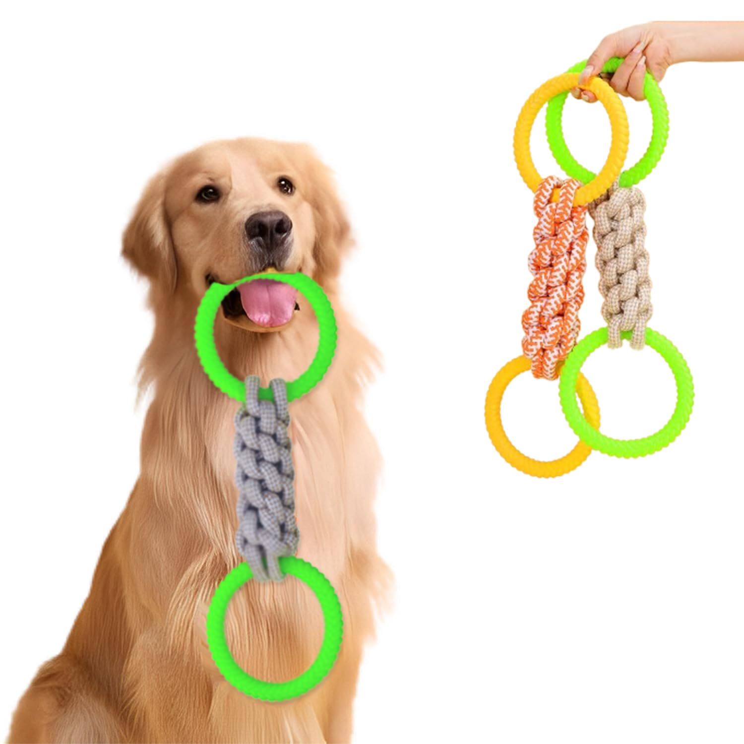 

Игрушка для собак Средняя и Большая Жевательная Натуральная Безопасная для зубов и Облегчает Недостаток Облегчает Чистку зубов Двойная Обучающая Легко чистить Веревка, Прочная, зелёный