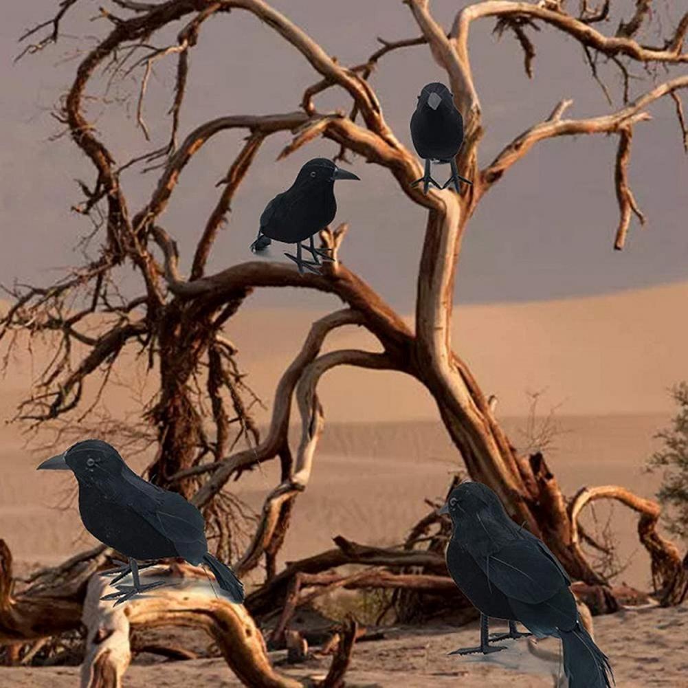 Halloween Crow Decorations Realistic Crow Props Realistic Feathered Crow Decorations for Halloween Handmade for Yard Outdoor