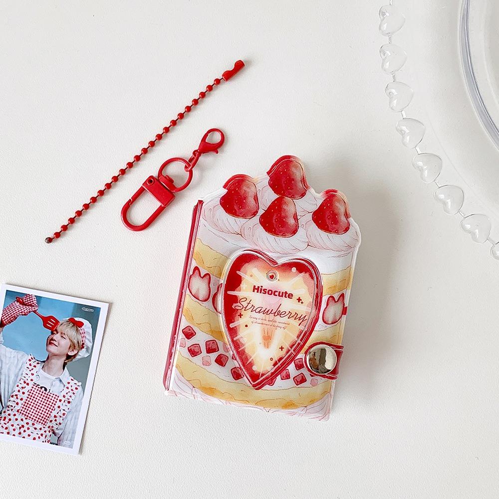 

1 Inch Photocard Binder Album PVC 32 Pockets Mini Photo Album with Keychain Sweet Kpop Photo Card Book Holder Backpack Decor червоний