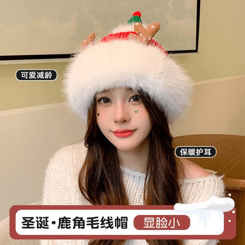 Christmas Knitted Antler Hat,Cute Reindeer Antlers Hat, Winter Warm Ski Skull Beanie Cap for Women Men