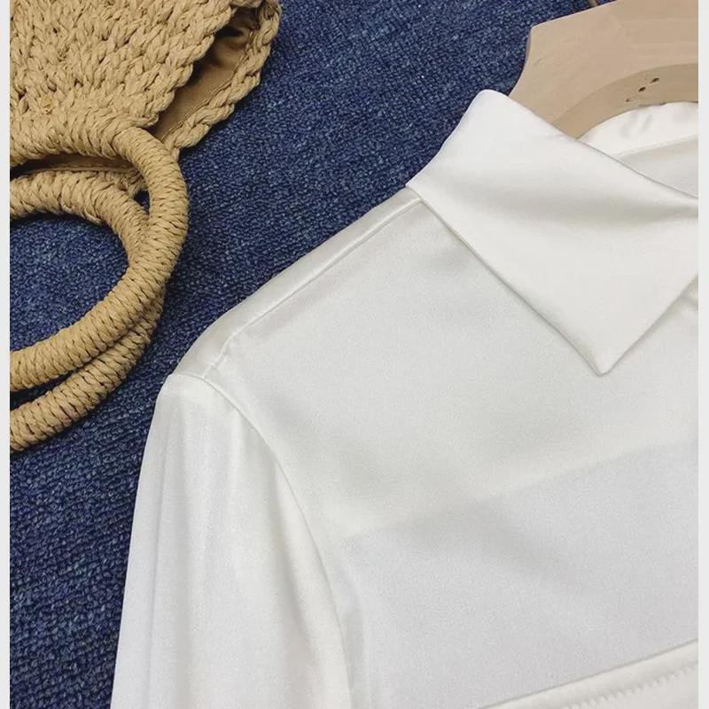 Silk Satin White Shirt: Elegant Foreign Design, Spring 2025 Women's Fashion