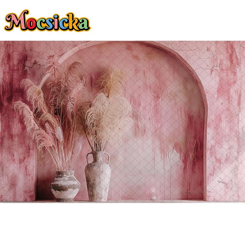Mocsicka Photography Background Wedding Maternity Adult Kids Art Portrait Decor Vintage Bohe Red Arch Wall Backdrop Photo Studio