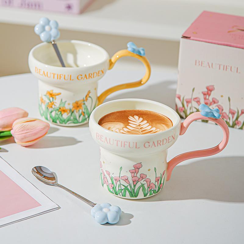 Classical flower ceramic mug household water cup breakfast cup girls coffee cup afternoon teacup girlfriend souvenir