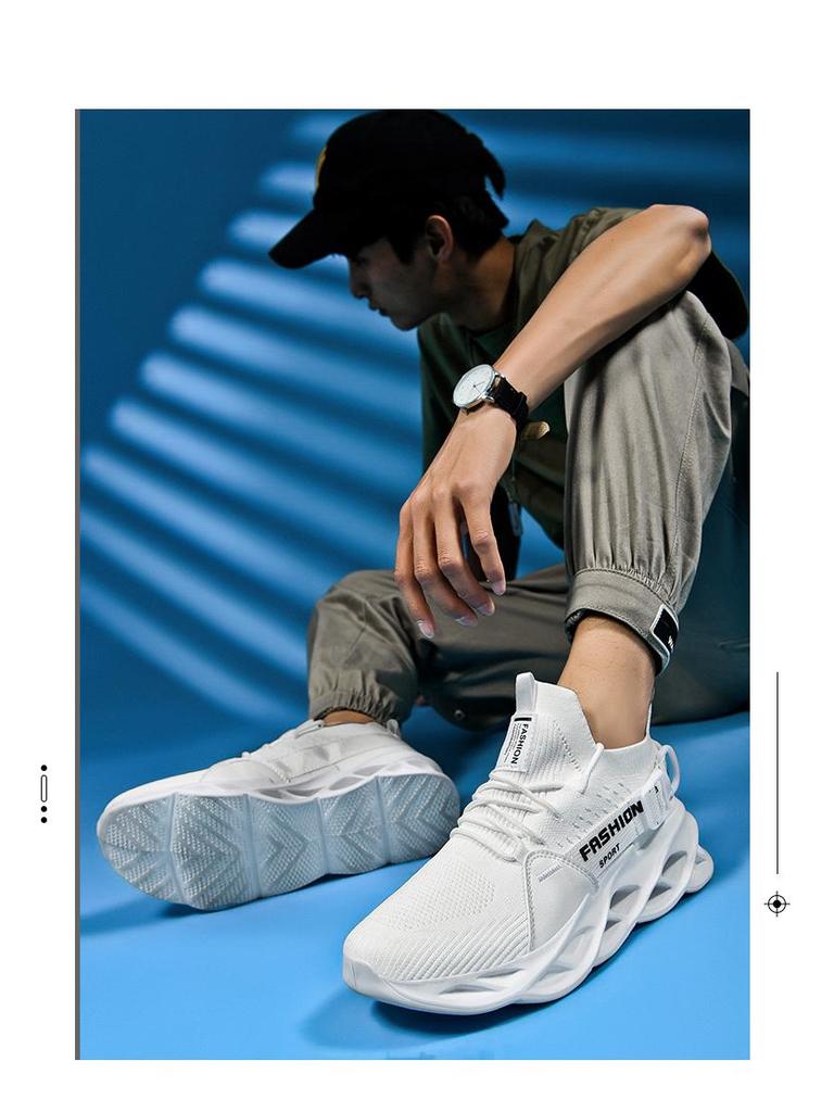 נעלי סניקרס קלות לגברים ללא שרוכים - עיצוב גרב פנימי, נעלי ריצה אופנתיות לאביב/סתיו, סגנון זוגי, מידות גדולות זמינות.