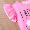Girls 2 Piece Outfit 1-8Y Pink Unicorn Print T-Shirt with Shorts Set Kids Ruffle Sleeve Summer Clothing Sets