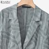 ZANZEA Women Casual Notched Lapel Loose 3/4 Sleeve Print Cardigan Blouse