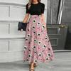 Women's Fashionable Casual Belt Short Sleeved Round Neck Print Elegant Temperament Dress
