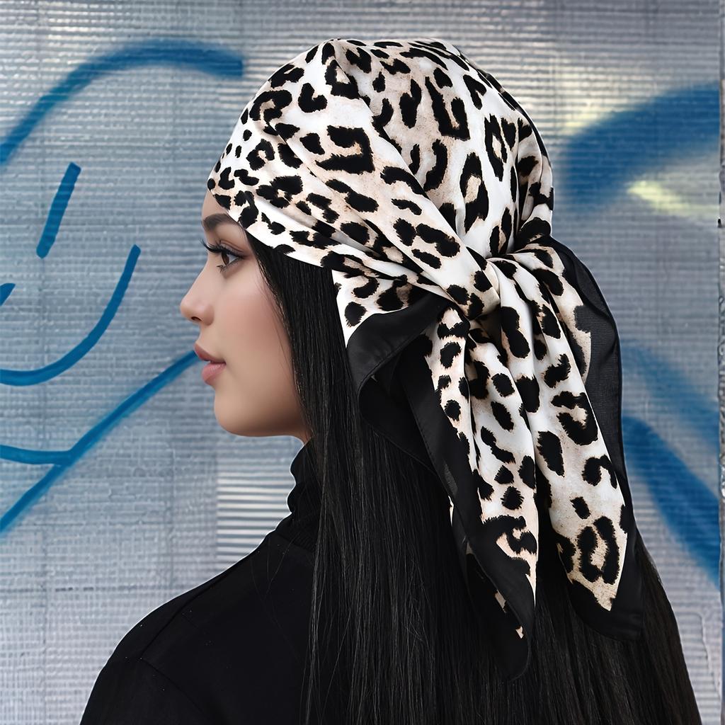 Luxury Leopard Print Square Scarf Women Soft Satin Hairband Neckerchief Tie Female Headband Foulard Mother's Day Gift
