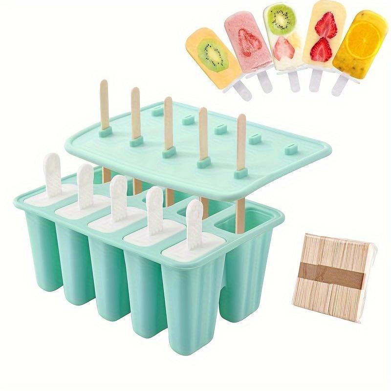 50 Stück Eisstiele enthalten Premium BPA-freies Silikon Eisformen Set 10 Stück Großes Fassungsvermögen Eis am Stiel Maker Set für selbstgemachtes Eis