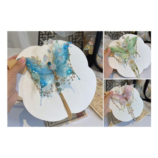 Metal Butterfly Hair Accessories with Safety Spring Clip Decorative Beads Tassels Multi-Functional Styling Tool