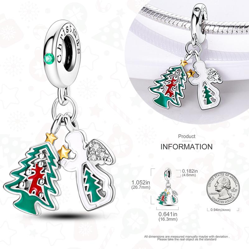 Copper Christmas Charms For Original Bracelet Women Pendant Gift Christmas Tree Santa Claus Snowman Beads Dangle