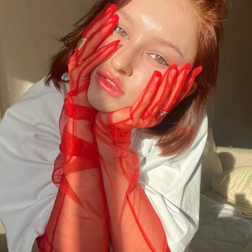 70cm Long Sheer Gloves Ultra Thin Mesh Elbow Gloves Fashion Tulle Gloves  Party Dress