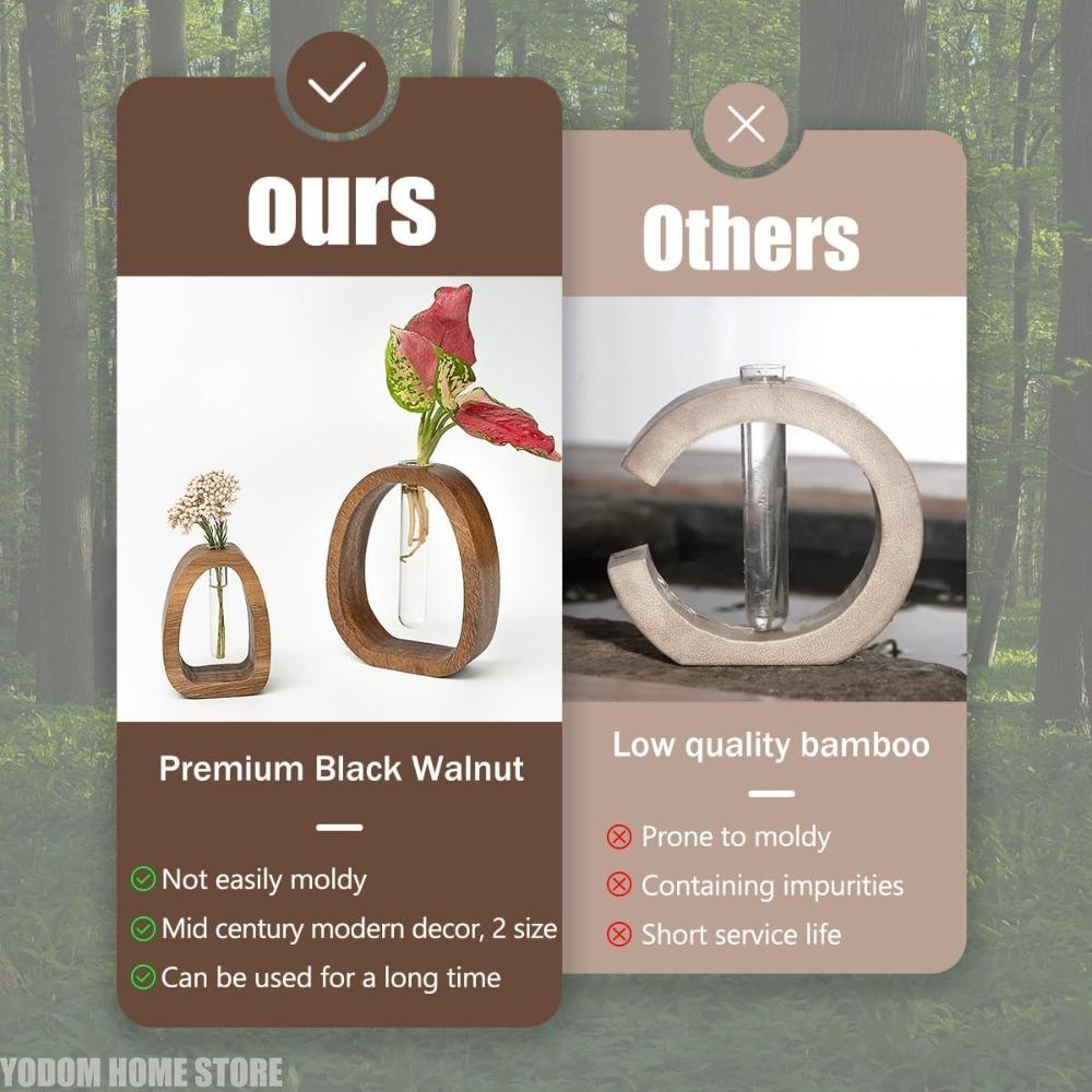 1ks Ořechové masivní dřevo Květinový set Hotelová dekorace Jednoduchá skleněná rostlina Květinové aranžmá Mini vodní váza Hydroponický květináč