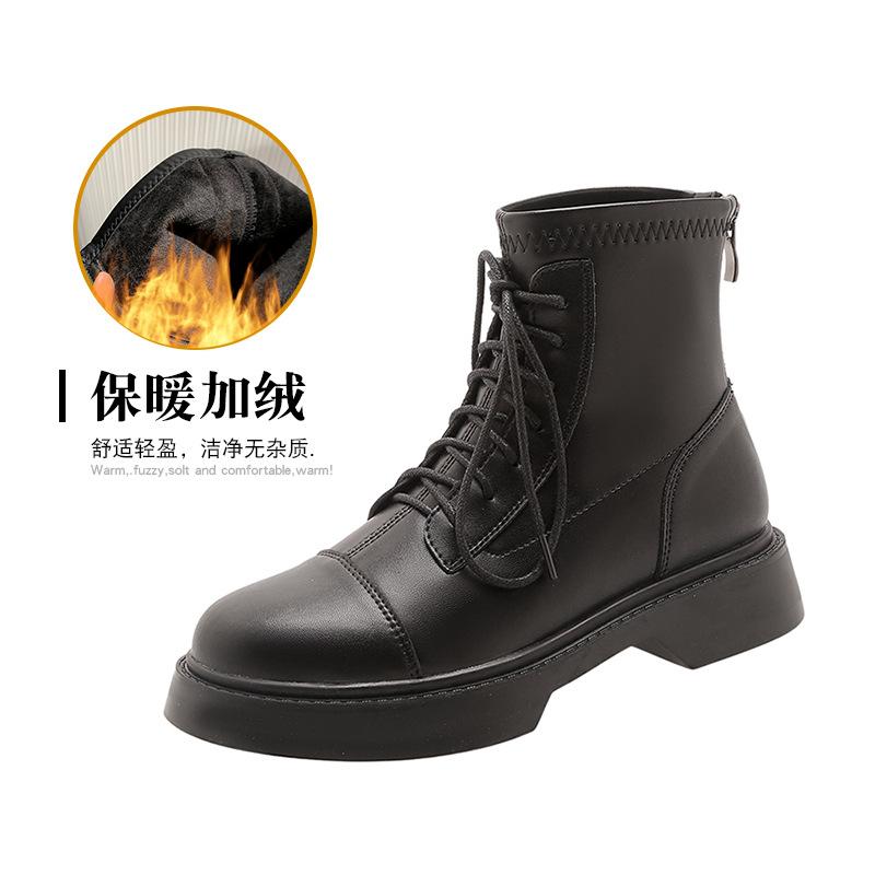 Inner heightening platform Martin boots women's new autumn British style brown elastic thin soft leather leather short boots