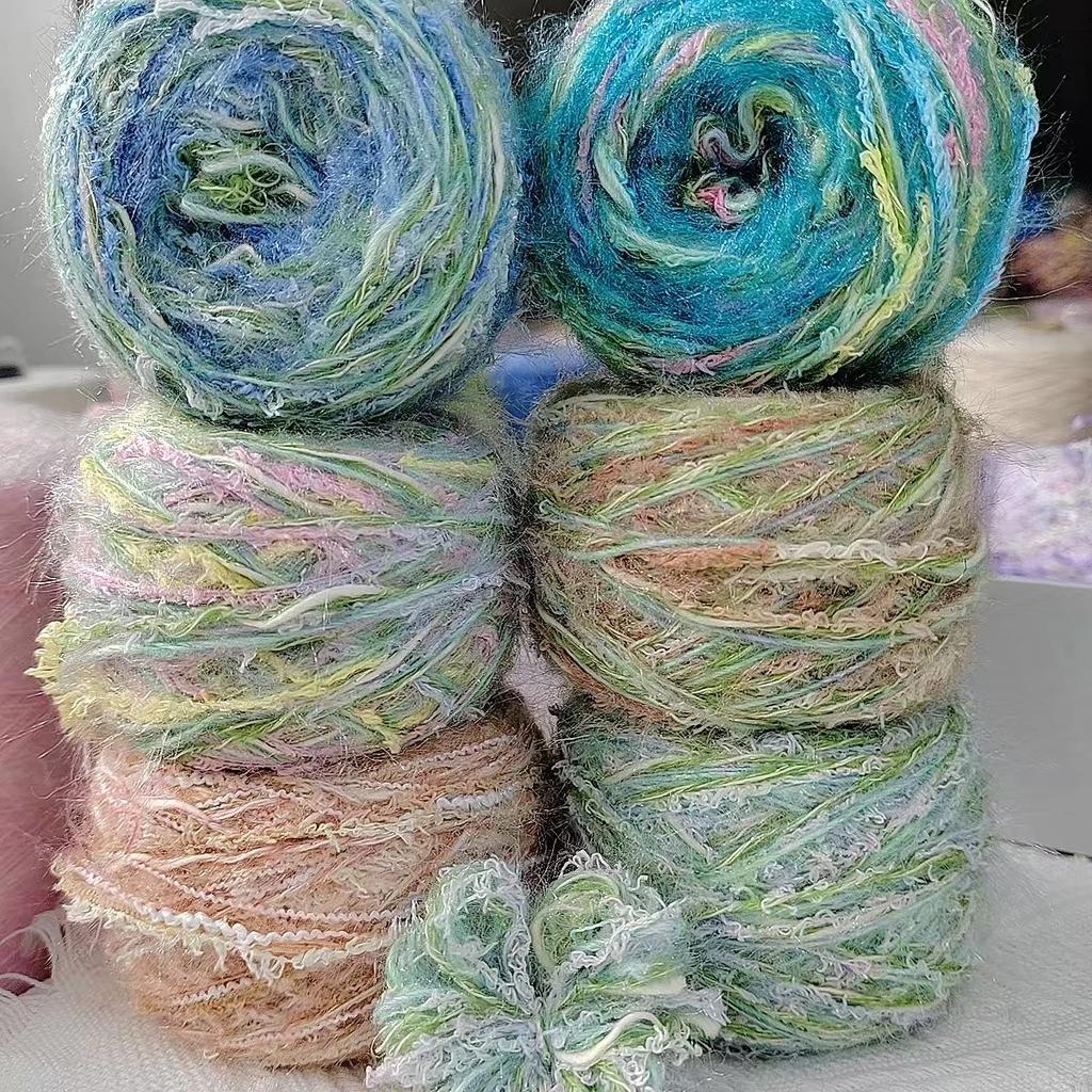 50g Sparkling Hair Gradient Mixed Yarn,multiple Strands Soft Fancy Mixed,DIY Hats,bags,woven Crocheted Dolls,hand Account Yarn