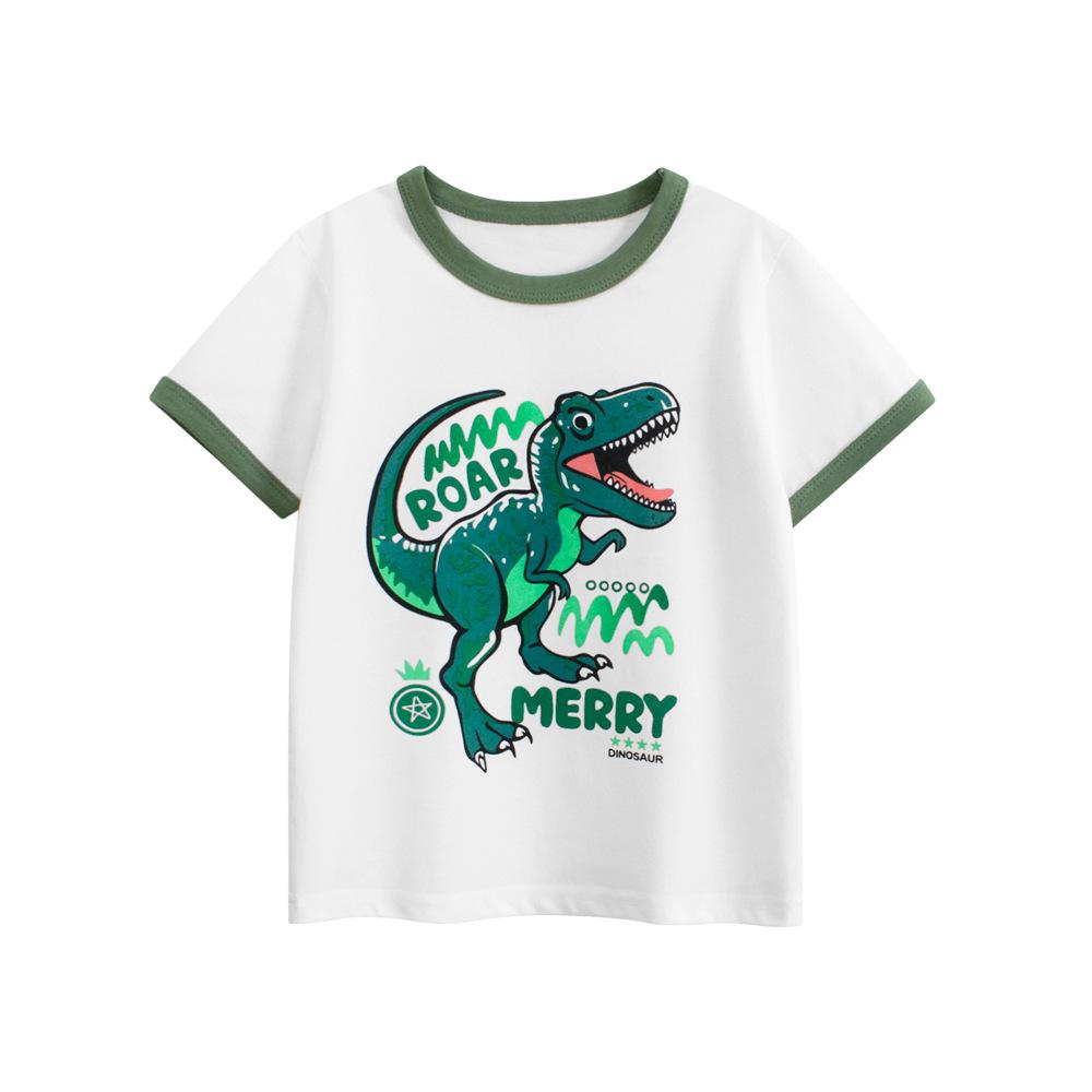Kid's Short-Sleeve Dinosaur T-shirt - 2025 Summer Korean Style Cartoon Top