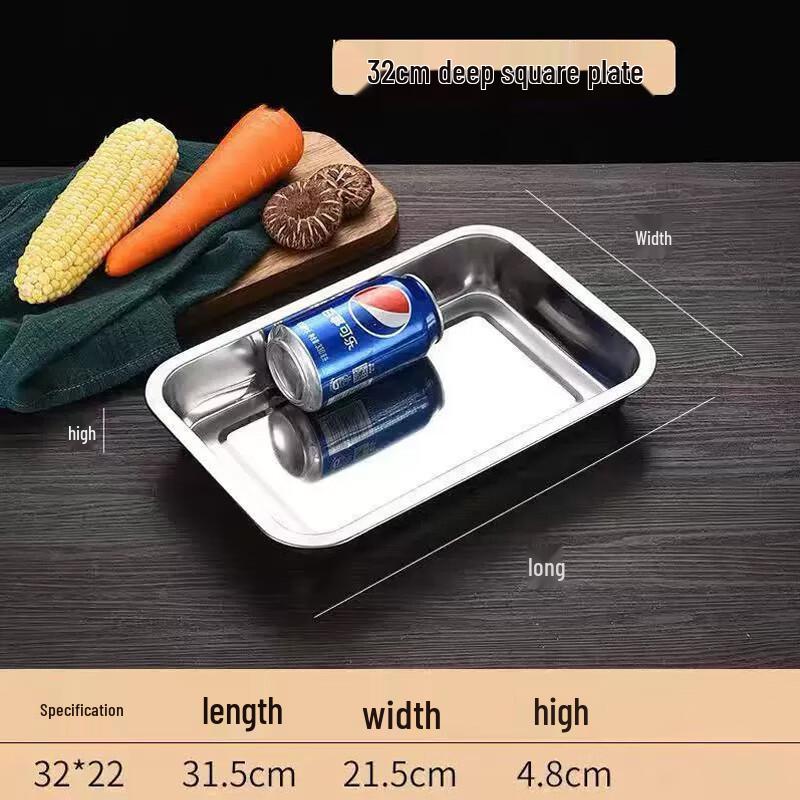 Tiefer rechteckiger Serviertablett aus Edelstahl