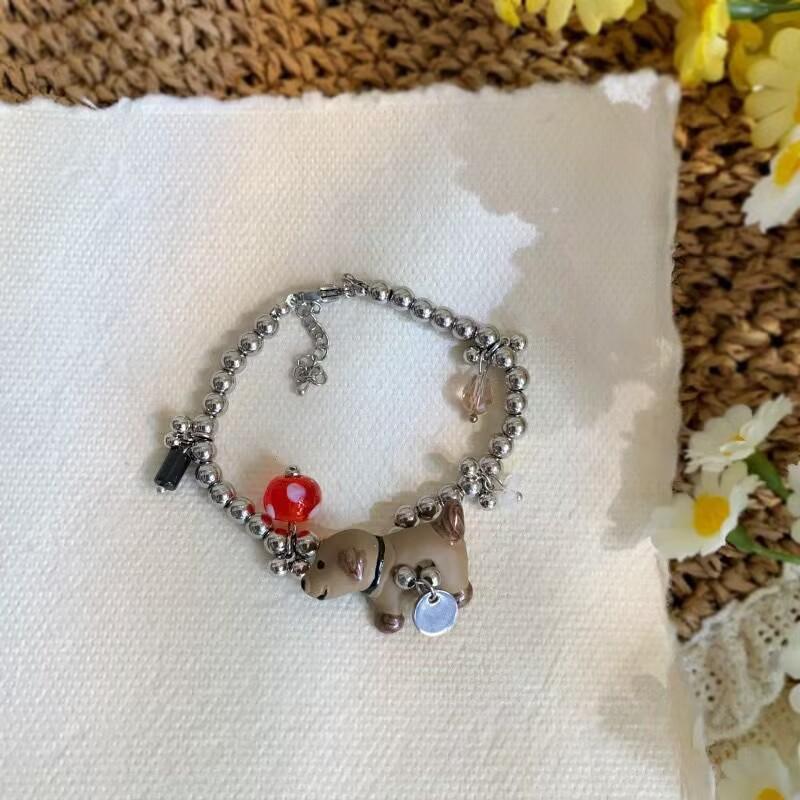 

Браслет из натурального камня с подвеской в виде льва, мультяшное животное, простой браслет, универсальное нишевое ювелирное изделие высокого класса