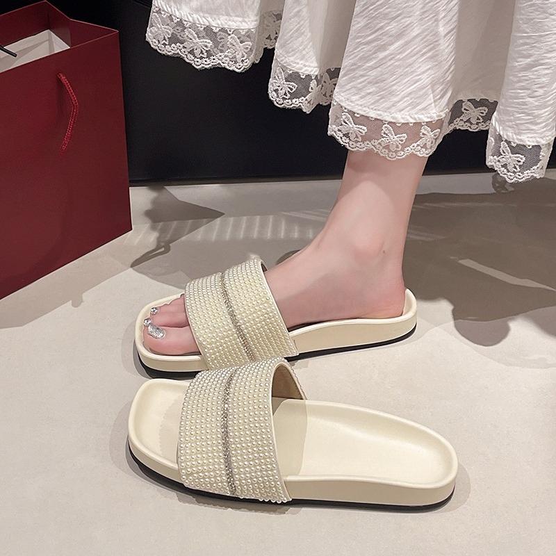 Platform Heightened Sandals and Slippers New Summer Explosive Wear Rhinestone Ultra-soft High-end Slip-on Beach Slippers