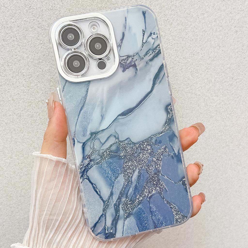 This Is A Fashionable and Light Luxury Electroplated Protective Case Suitable for IPhone16Promax with A Marble Texture