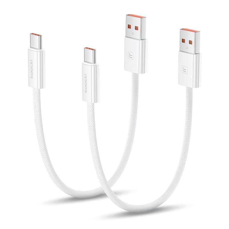 

toocki usb c cable [0.25m+0.25m 2pcs] 6A fast charging a to QC3.0/2.0 compatible type c white nylon knitting cord 480Mbps data transfer Phone 16/Phone