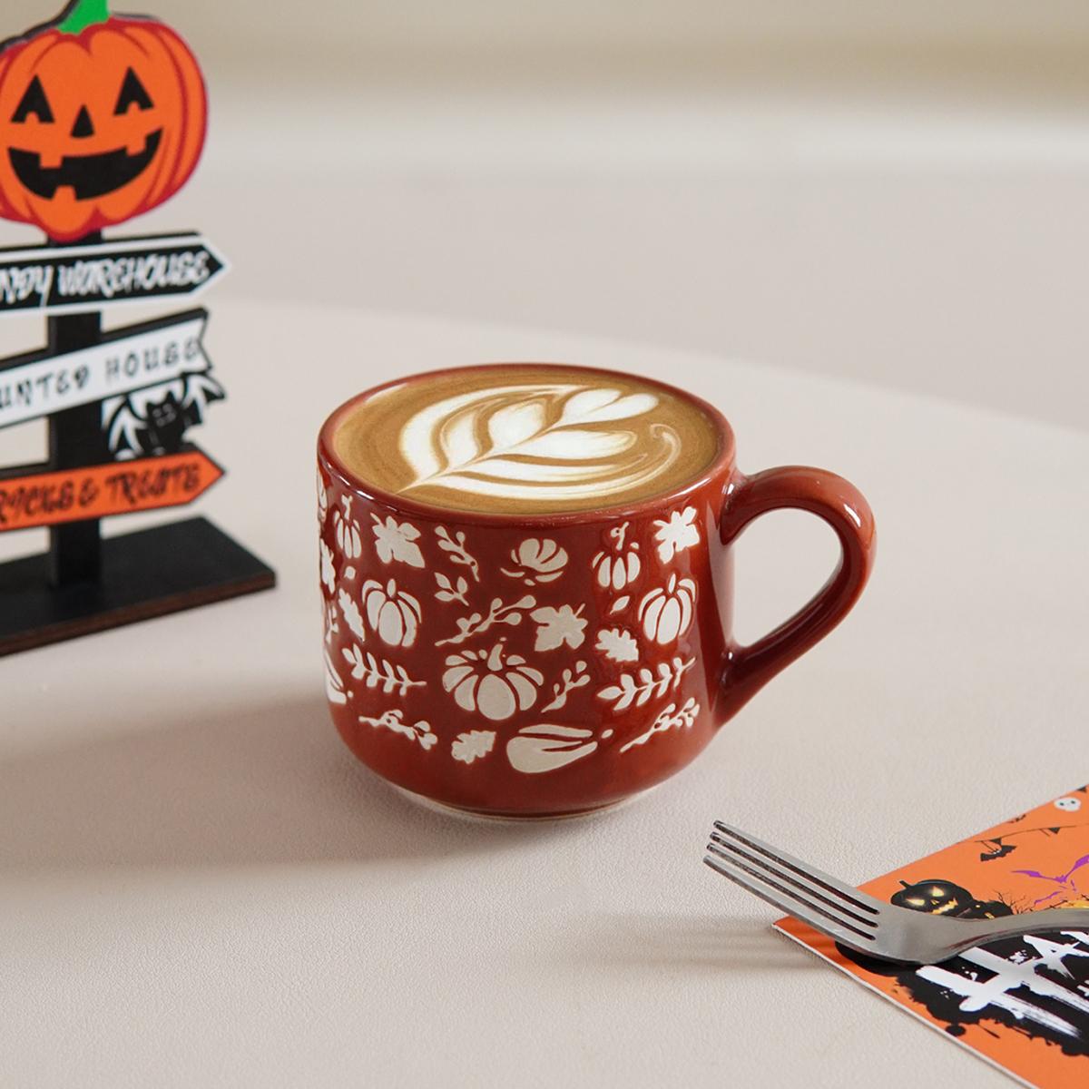 1Pc Halloween Pumpkin Coffee Mug, Autumn Harvest Frosted Pumpkin Small Mug, Small Capacity Mug Coffee Cup  200ml