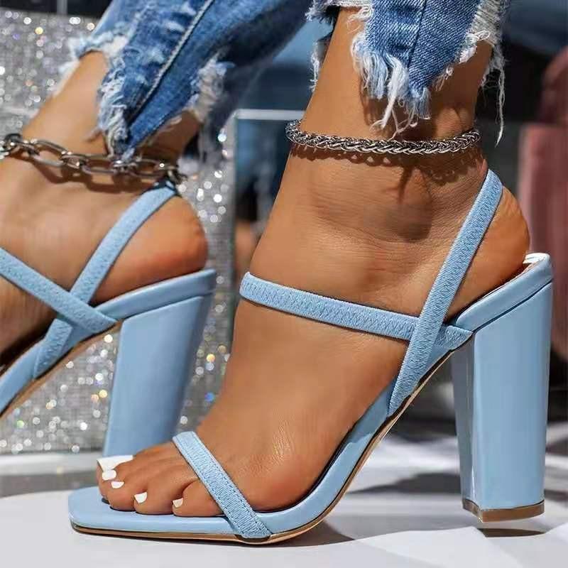 Hohe Absätze dicker Absatz Damenschuhe große Größe Frühling und Sommer neue offene Zehen Sandalen für Damen quadratischer Kopf Fuß Sandalen Damen