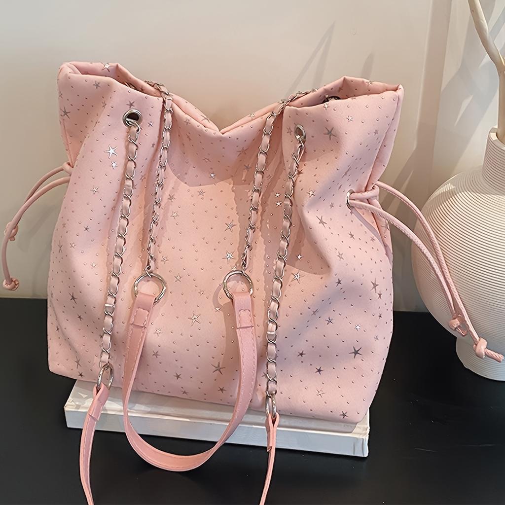 Women's Star-patterned Casual Trendy Sweet Tote Bag, Versatile Solid Color Stylish Handbag, Suitable for Daily Commuting, Work, Travel and Shopping.
