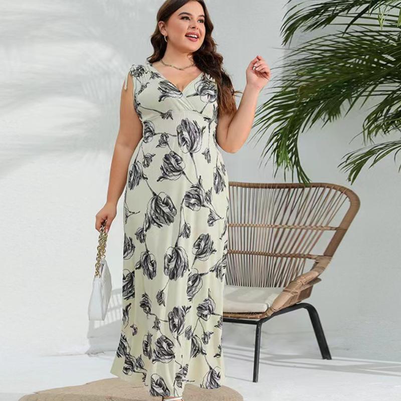 Aesthetic Vintage Loose Plus Size Sling Dress Women Fashion Casual Slim Polka Dot V Neck Dresses Female Design Sleeveless Off Shoulder Clothing Lady