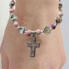 Cross Pendant Strand Bracelets Elastic Bead Bangles Women Jewelry Gift Beaded Bracelets Pendant Bracelets for Girl Women