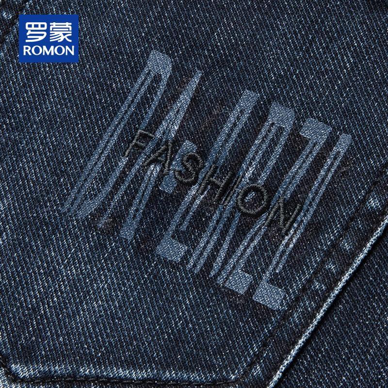 ROMON Men's Autumn/Winter Thick Straight-Leg Stretch Jeans