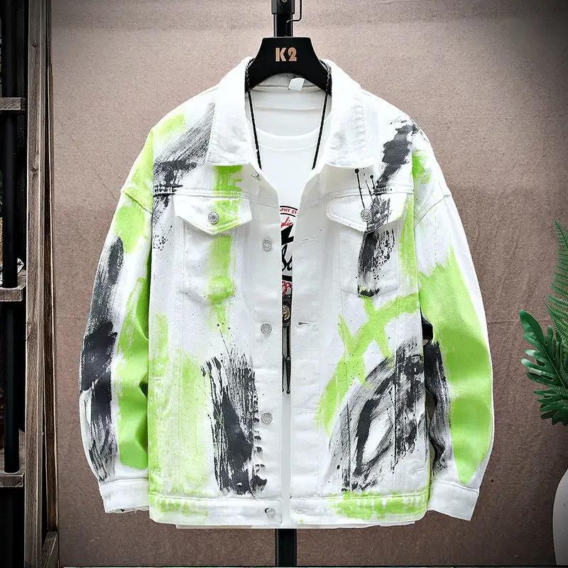 Hip Hop Black Male Jean Coats Men's Denim Jacket Wite Autumn Outerwear Menswear